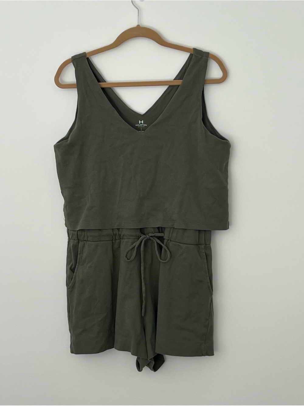 Halston Studio Olive Green V-Neck Sleeveless Romper - Women - Picture 9 of 9